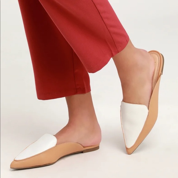 Lulus Shoes - Joelle Color Block White and Nude Loafer Slides